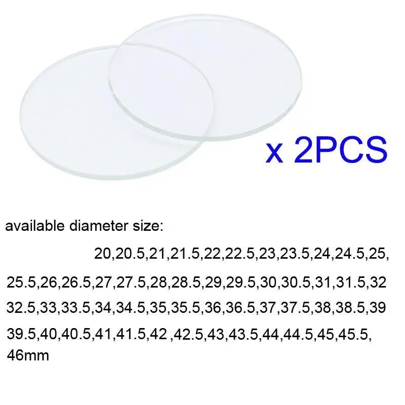 【2PCS】Thickness 2.0mm Round Watch Glass 20mm to 46mm Smartwatch Replacement Crystal Lens Flat Mirror