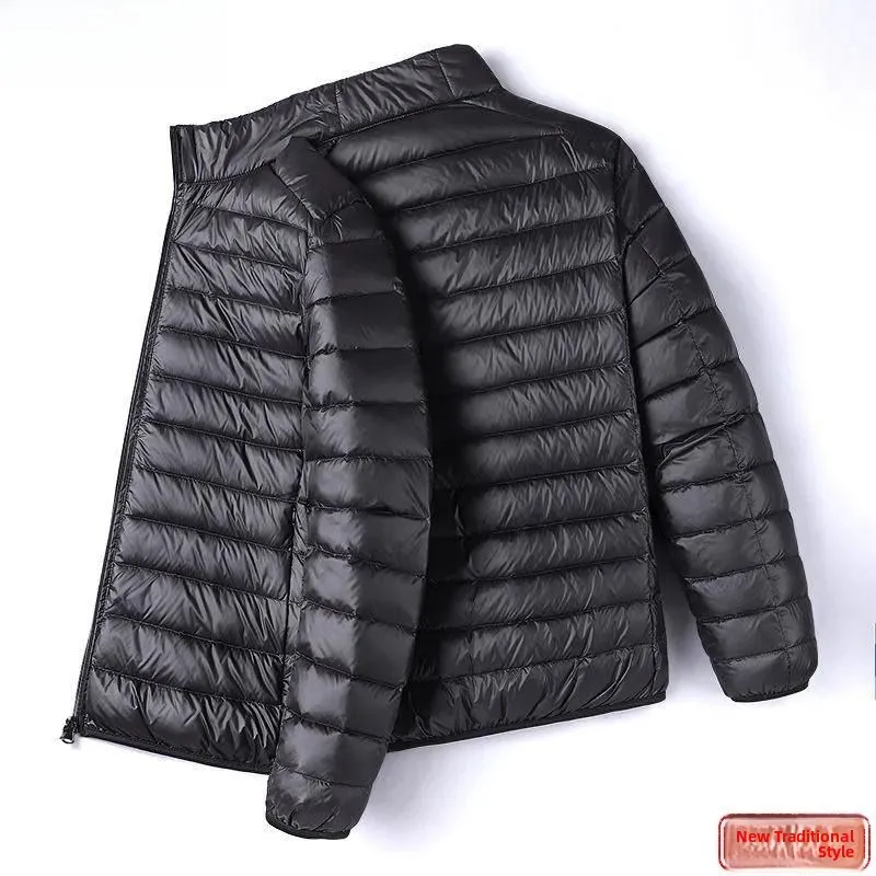 

Мужская зимняя легкая теплая хлопковая куртка с воротником-стойкой, легкая повседневная верхняя одежда для папы, нейлоновая ткань