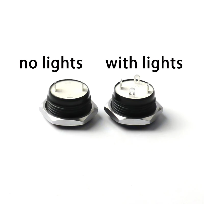 12/16/19/22mm Waterproof Momentary Self-reset High/Flat Head Ultra-Short Oxidized Black Mini Metal Push Button Switch  2Pin 1NO