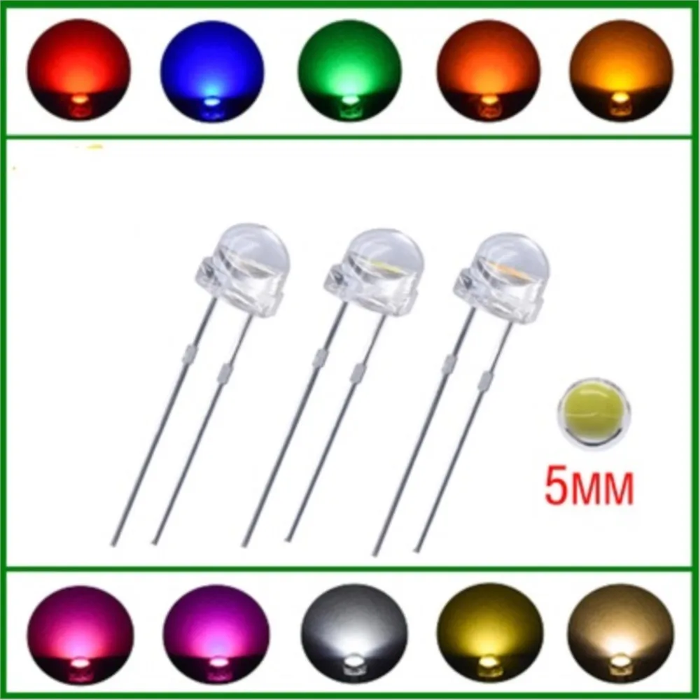 Straw Hat Led 100PCS 5MM DIP Blue Red Yellow Green Warm White High Bright F5 Quality Bead Light Emitting Diode Transparent Cover