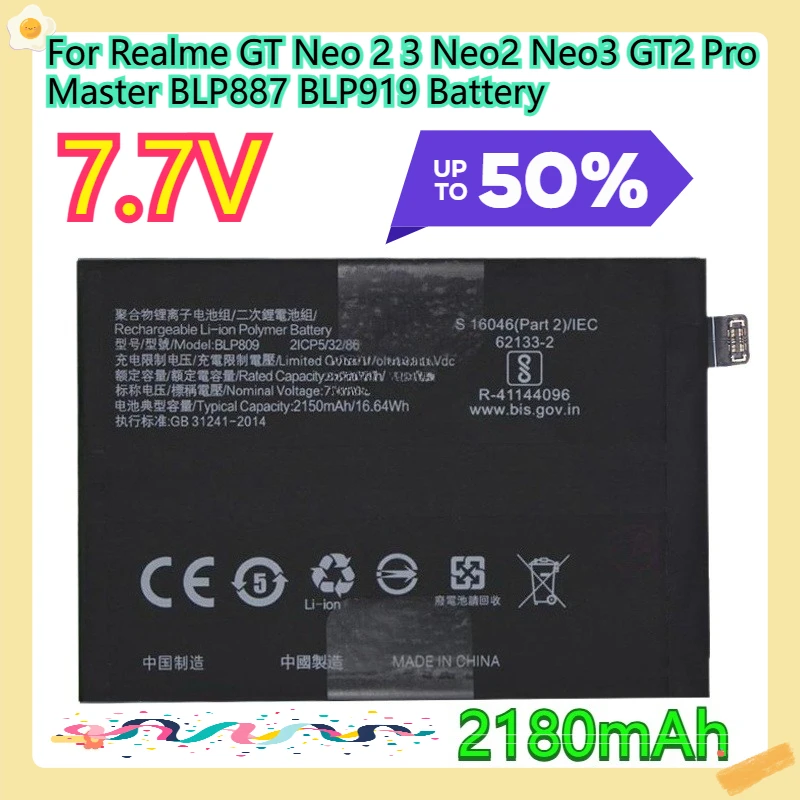 

For Realme GT Neo 2 3 Neo2 Neo3 GT2 Pro Master BLP887 BLP919 Battery