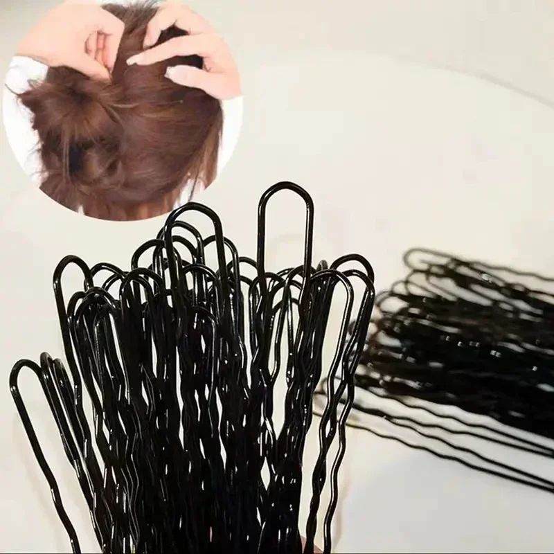 5/6/7cm Schwarze Wellenförmige U-förmige Haarnadeln, Unsichtbare Metall-Haarspangen, Styling-Haaraccessoires für Frauen – Detail 7