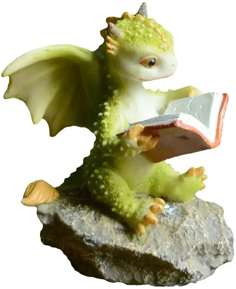 

Amusing Mini Reading Dragon Statue Figurine Ornament Fairy Garden Decor for Flowerpot Bookshelf Collection Desk Decoration