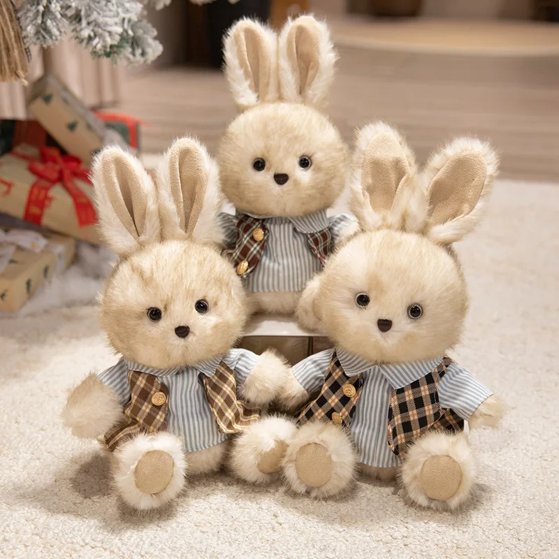 

Плюшевая игрушка-кролик Кавайи 27 см в жилете, милый сидячий кролик в рубашке и жилете, мягкая игрушка-подушка, подарок на день рождения для детей