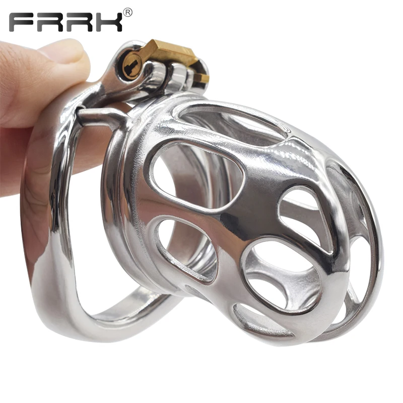 FRRK 60mm Long Chastity Cage Open Head Stainless Steel Lock Cock Down Metal Penis Rings BDSM Devices Adults Toys Sex Shop