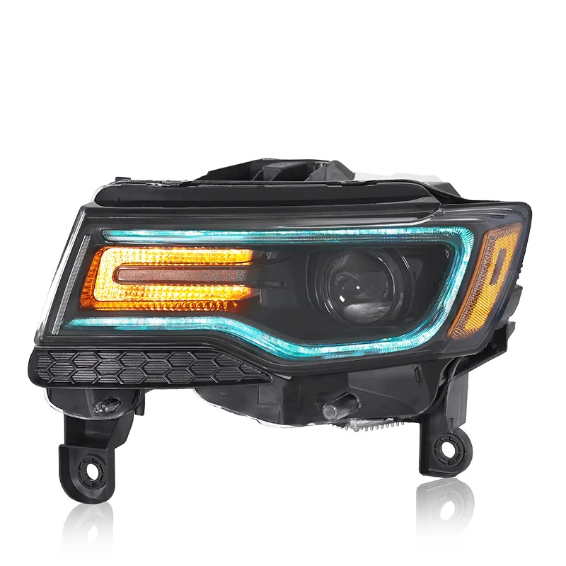 Retrofit Headlamp Assembly for 2014 2015 2016-2022 Jeep Grand Cherokee, APP Adjustable Multicolor LED DRL Projector Headlights