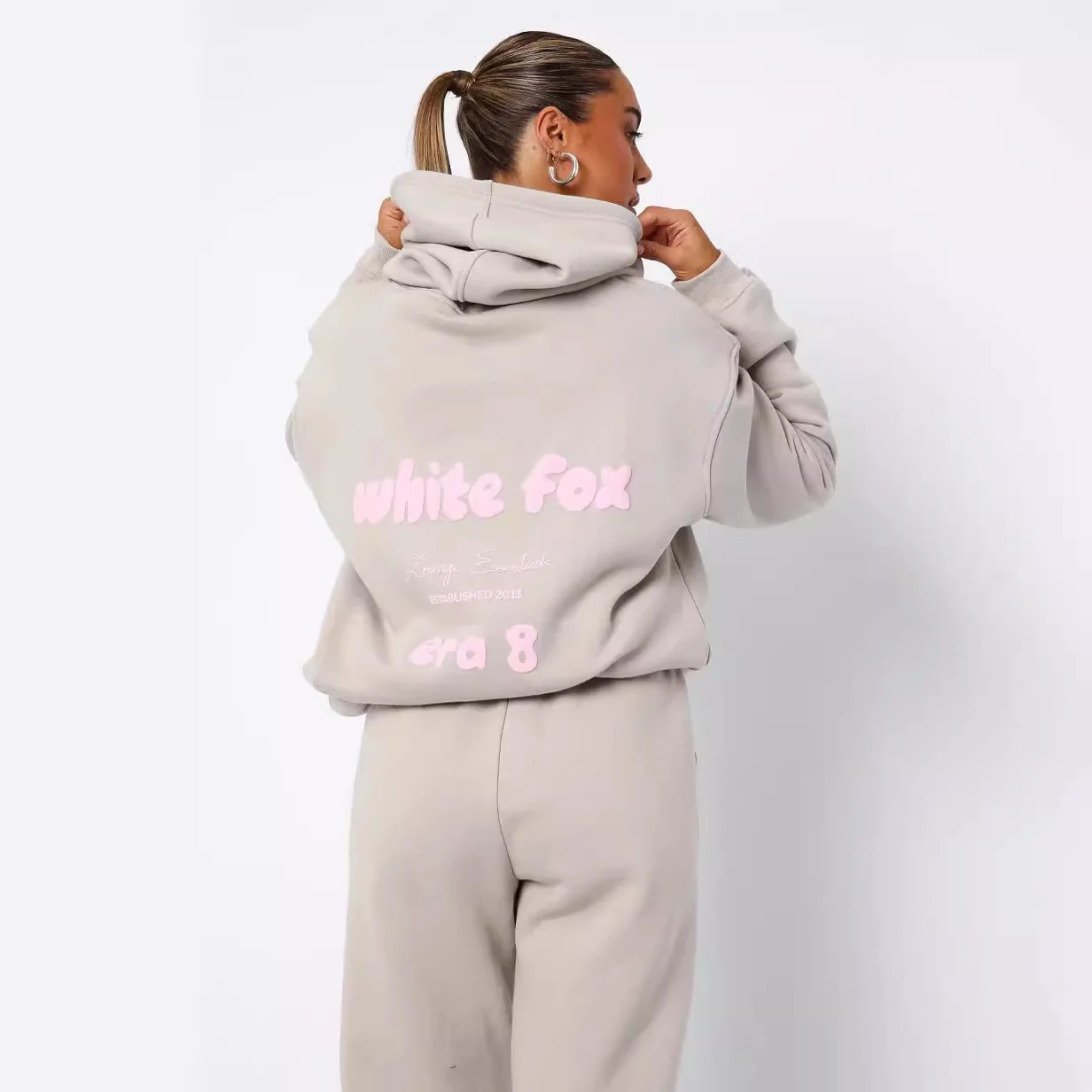 Women's Hoodies Sets 2024 Spring Fleeced Letters Printing Loose Hooded Two Piece Sweatpants Jogger Pants Set Sweatsuit Tracksuit