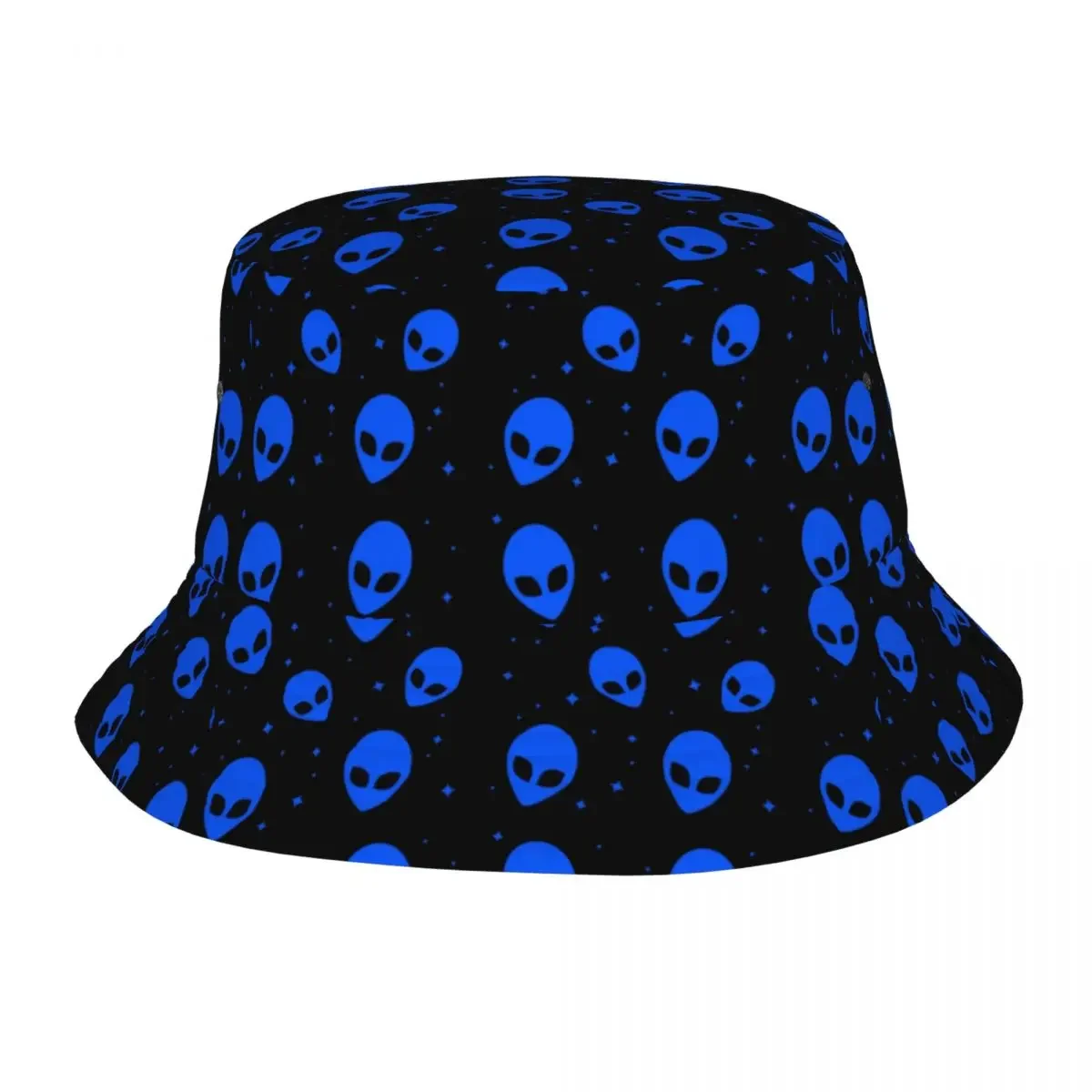 Fashion Blue And Black Sci Fi Alien Pattern Bucket Hats For Men Women Print Summer Travel Beach Fisherman Cap