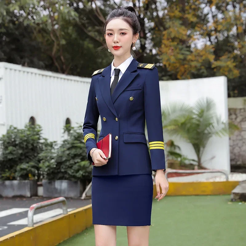 Male High-Speed Rail Train Captain Uniform Training Performance Double Breasted Pilot Suit International Airline Steward Overall