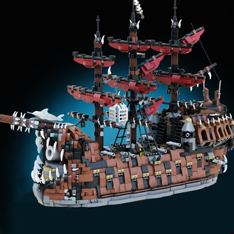 MOC The Ruined King Sailing Storm Boat Bricks Model The Black Pearl Flying Dutchman Building Blocks Collector Set Toys for Gift