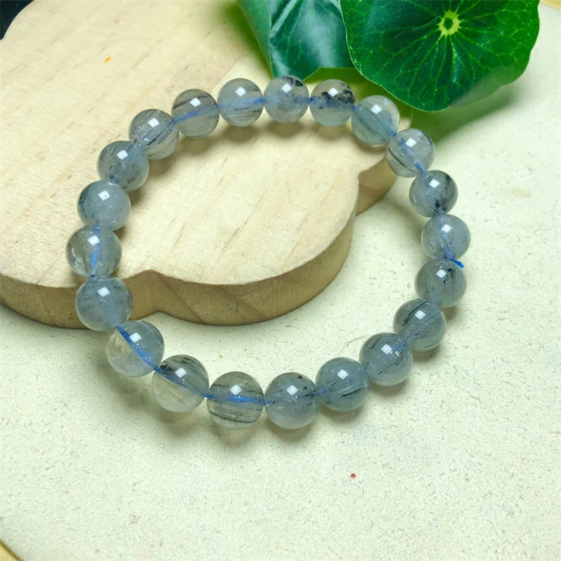 Natural Blue Rabbit Hair Quartz Bracelet Handmade Crystal Quartz Jewelry Stretch Bangle Children Birthday Gift 9/10/12/14MM