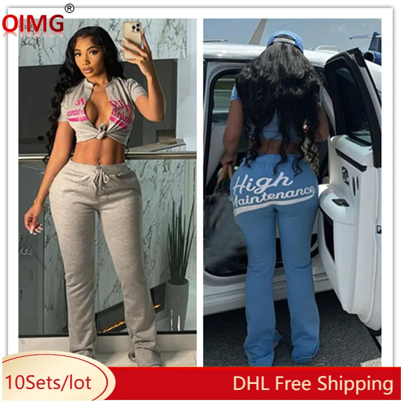 10 Wholesale Summer Outfits Women Two Piece Set Short Sleeve Crop Top Pants Letters Printing Tracksuits Casual Sweatsuits 239