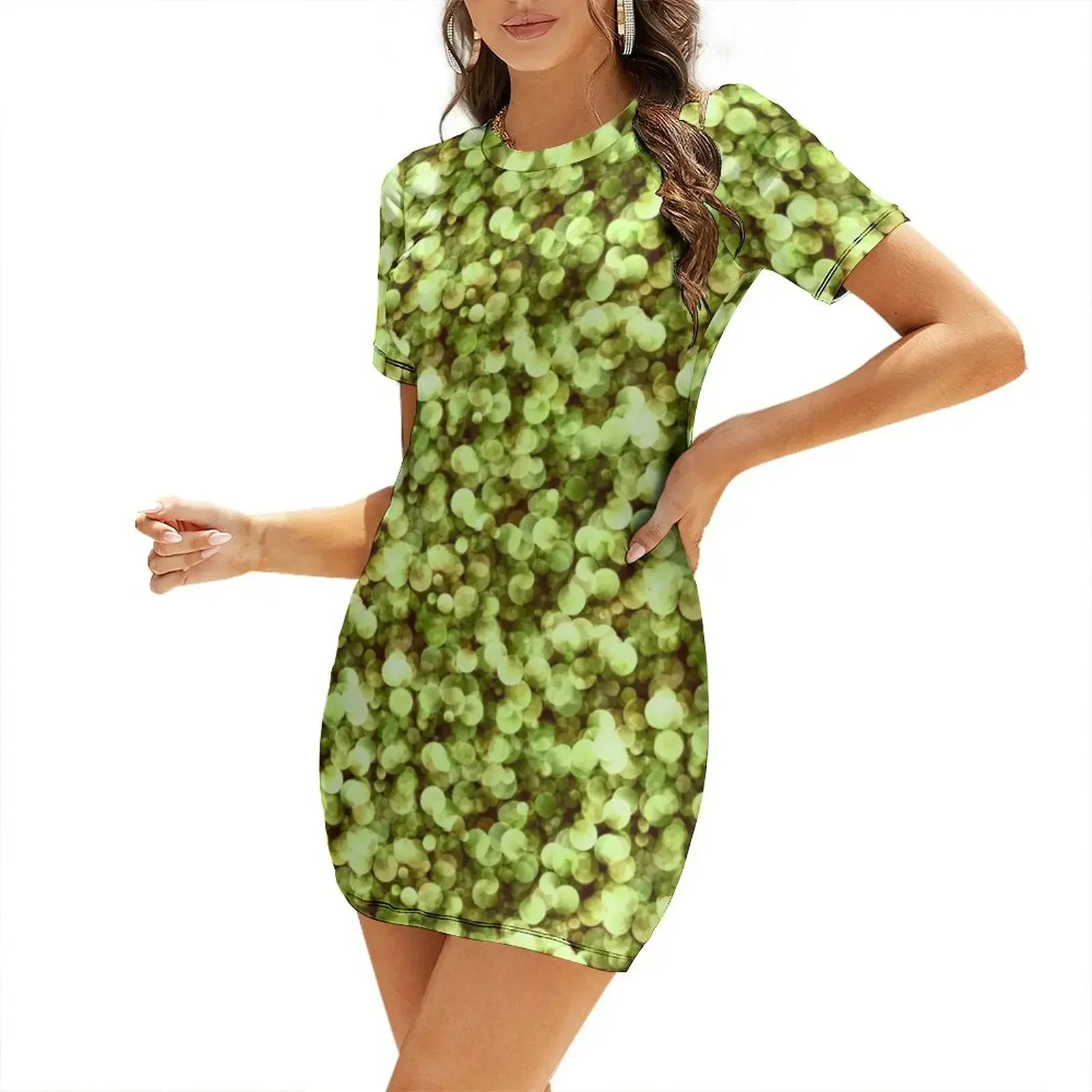 

Lime Green Bokeh Lights Pattern Short-Sleeved Dress chic and elegant woman dress Cocktail of dresses sexy short dresses daring
