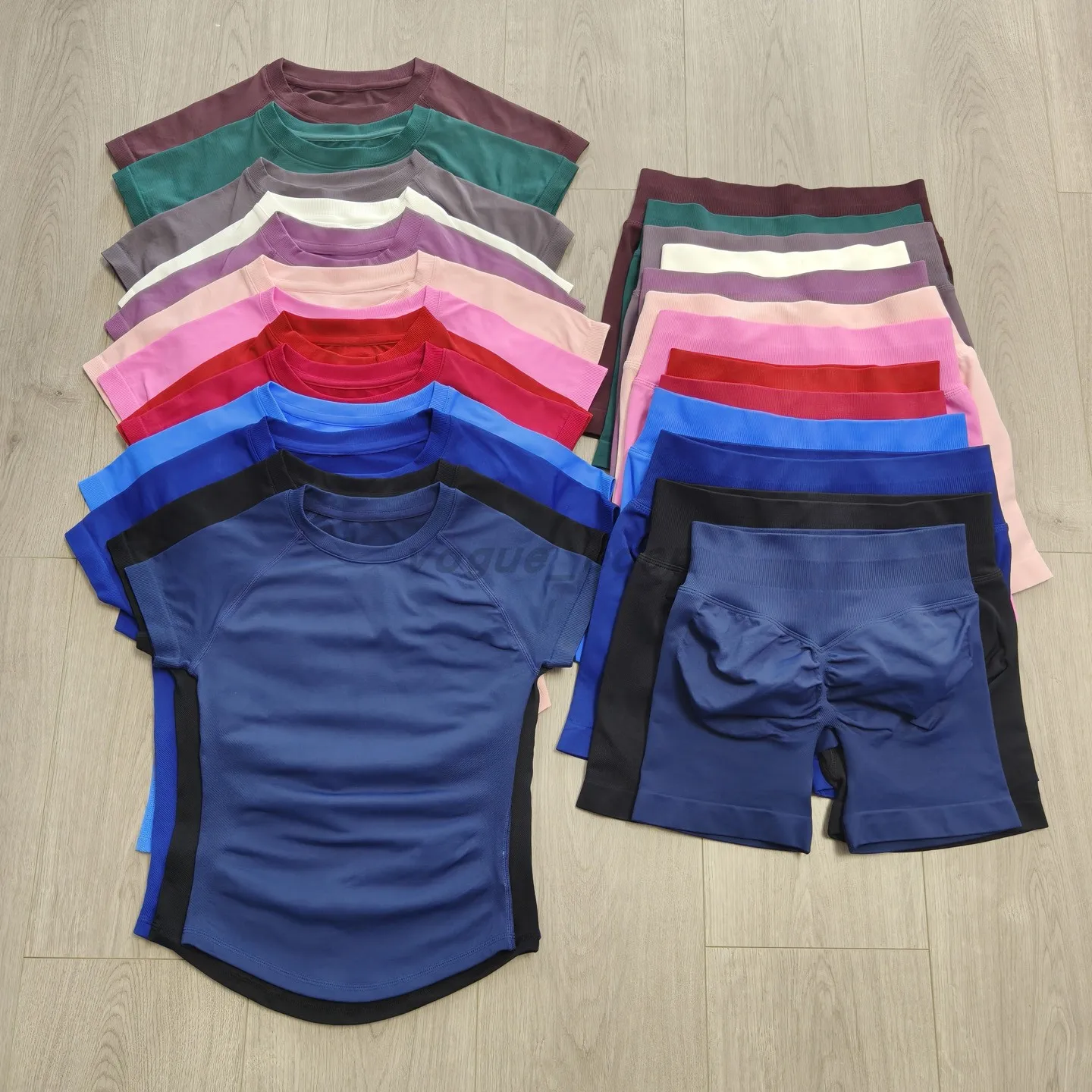 

2 Pcs Women Seamless Yoga Set Short Sleeve Workout Fitness Top Running Shorts Gym Sports Suit