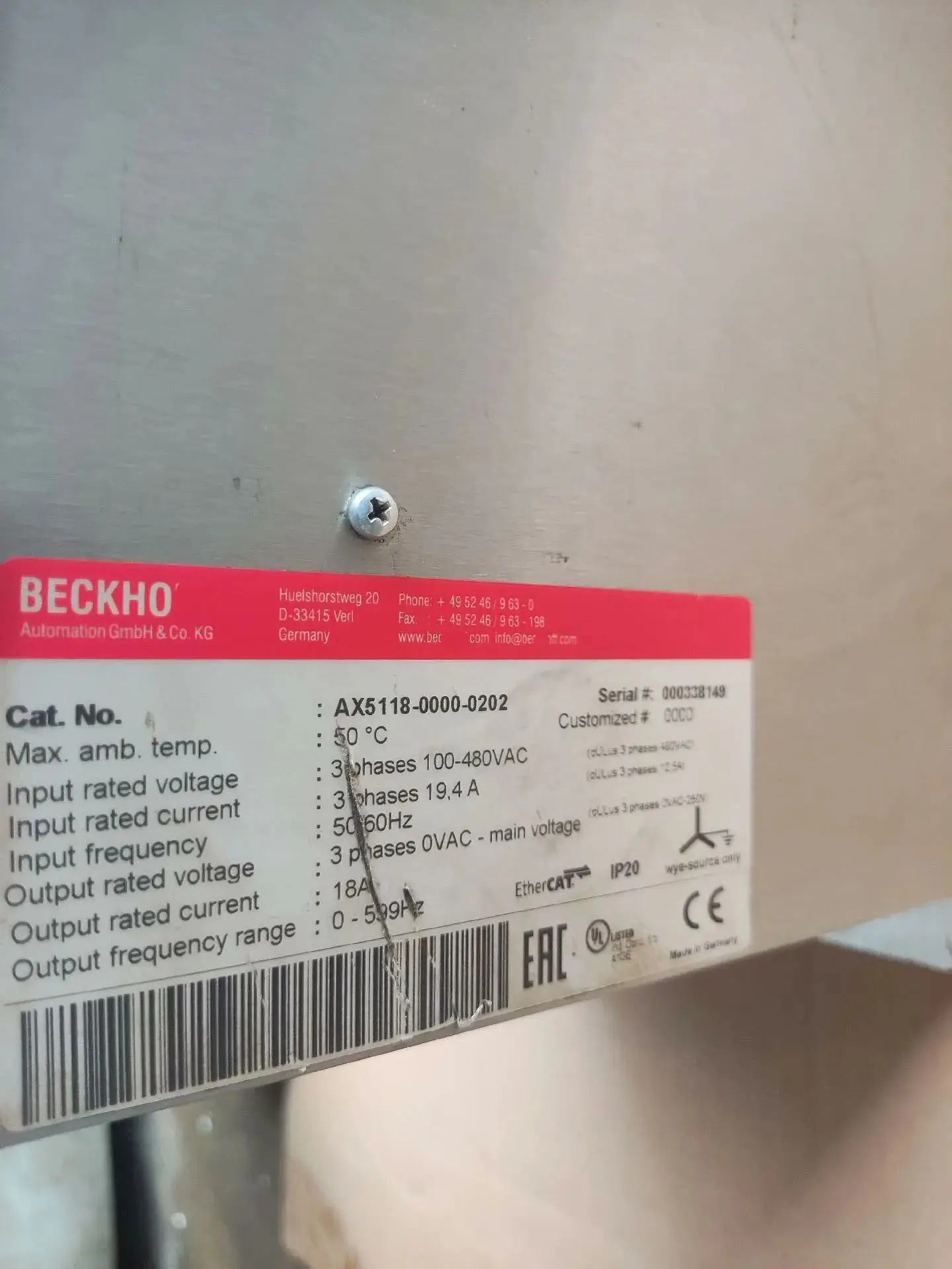 AX5118-0000-0202 Сервопривод для Beckhoff