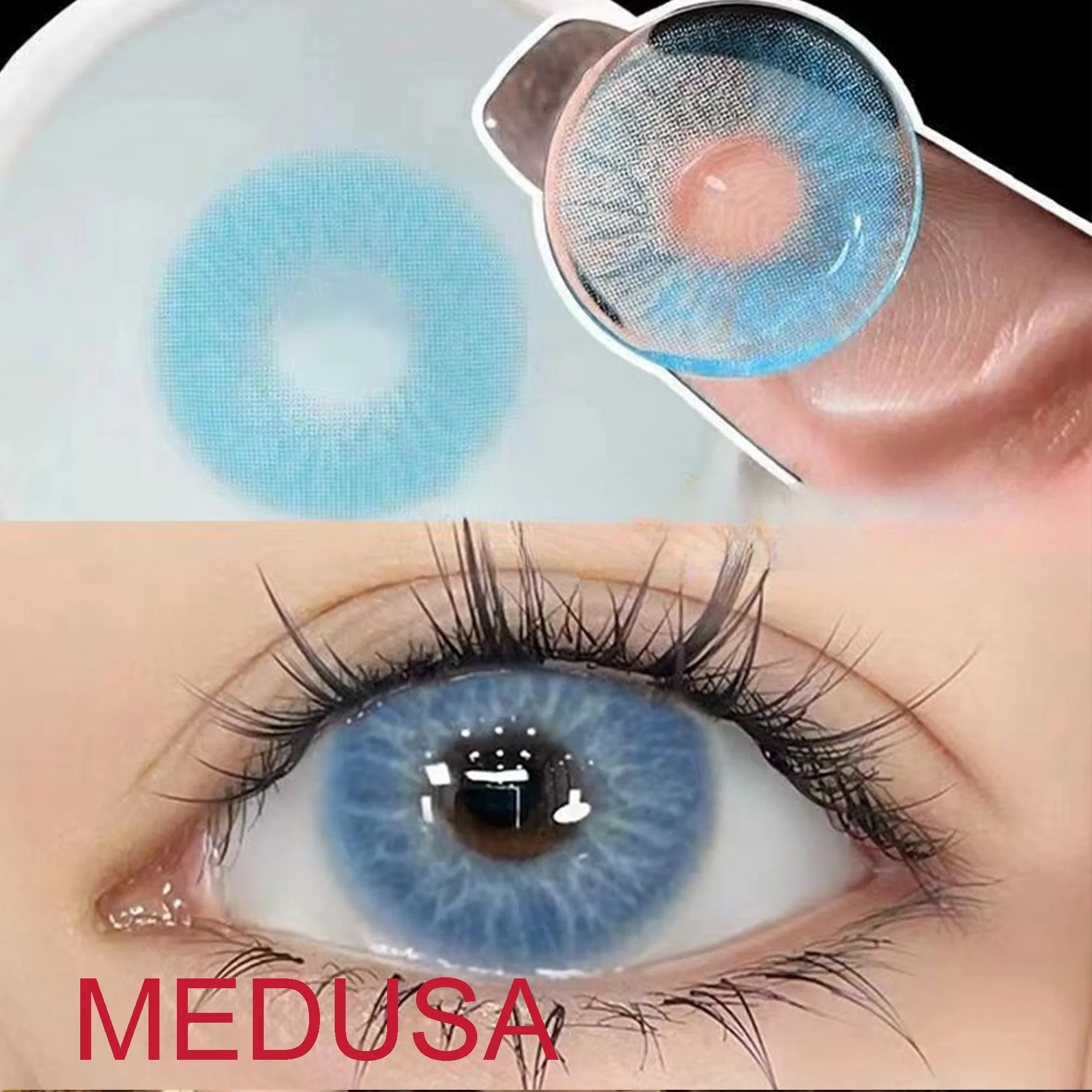 14.20mm Blue Green Coloured Eye Cosmetic Contacts Lenses with Power Cosplay Color Accessories lentes de contacto Medusa