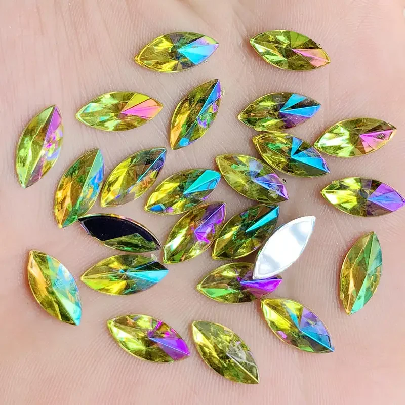 50pcs 7*14mm Colorful AB Horse Eye Rhinestone Applique Flatback Acrylic Stones Non Hotfix Strass Crystal for Dress Crafts -HB79