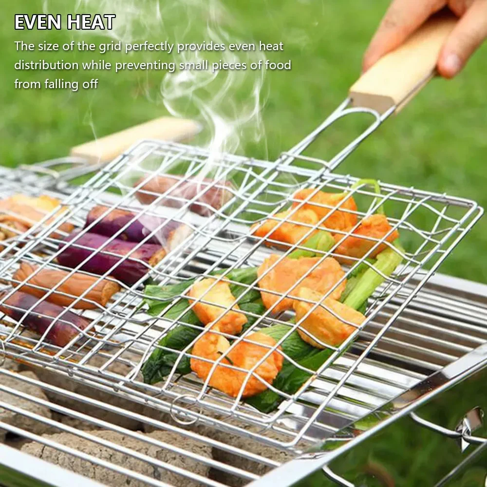 Non-stick Barbecue Net Foldable BBQ Grilling Portable BBQ Basket Net Fish Meat Hamburg Net Camping Picnic Tools