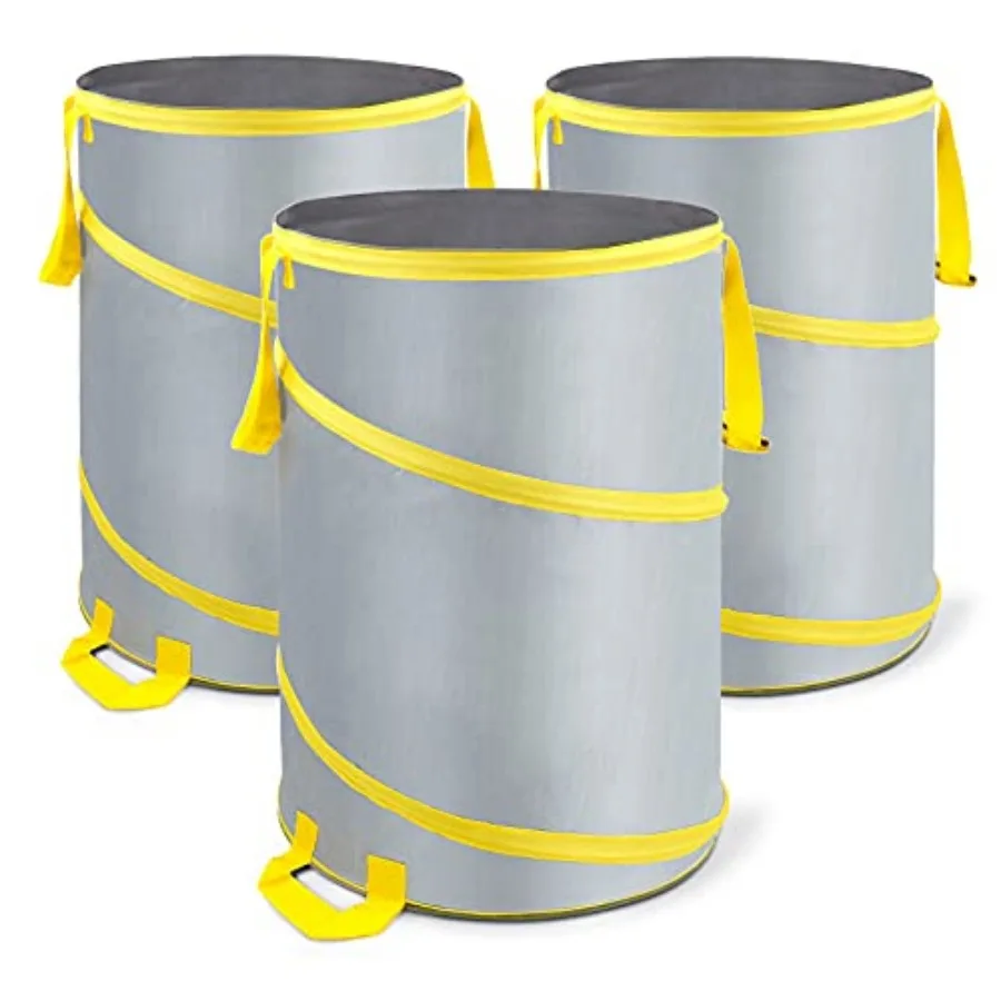 

3 Pack 30 Gallon Collapsible Trash Can, Reusable Garden Leaf Bag, Pop-Up Portable Yard Waste Bags for Lawn Debris, Camping, Aut