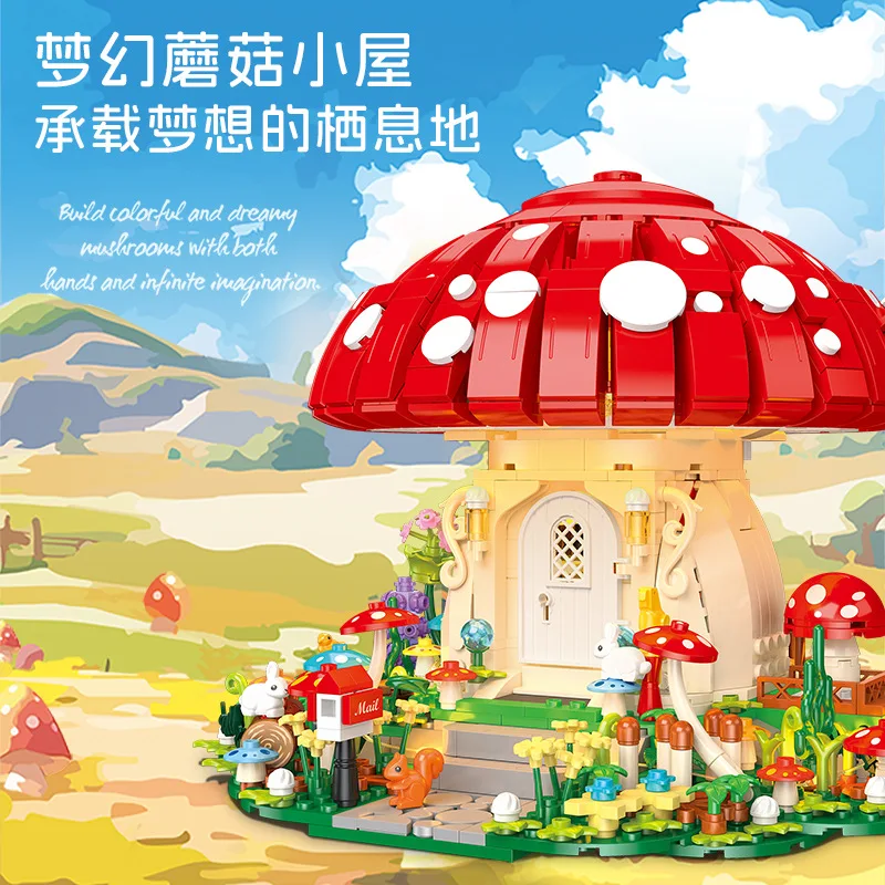 1296 pièces série Street View blocs de construction de maison de champignon modèle MOC jouets éducatifs pour enfants modèle d'assemblage jouet, avec lumière