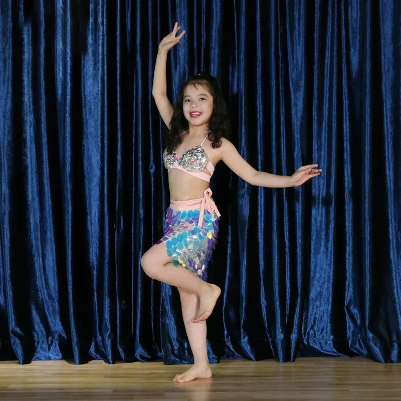 أزياء الرقص الشرقي للأطفال ، ملابس الشباب حورية البحر ، ملابس وطنية ، 2 في كل بدلة ، # DP0043