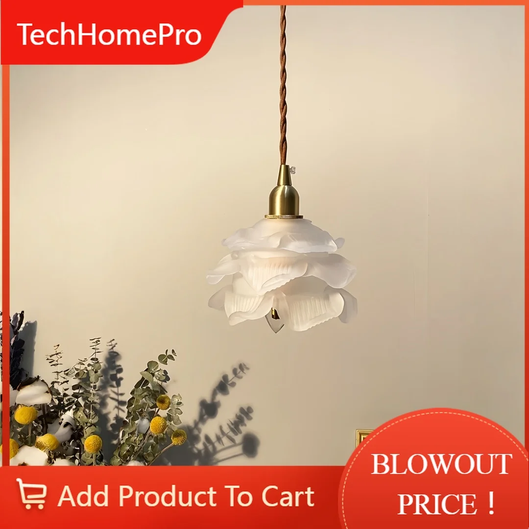 TechHPLuxury Rose Flower Wall Lamp Gold Brass Wall Sconce Frosted Glass Light For Bedroom Living Room Home Decor