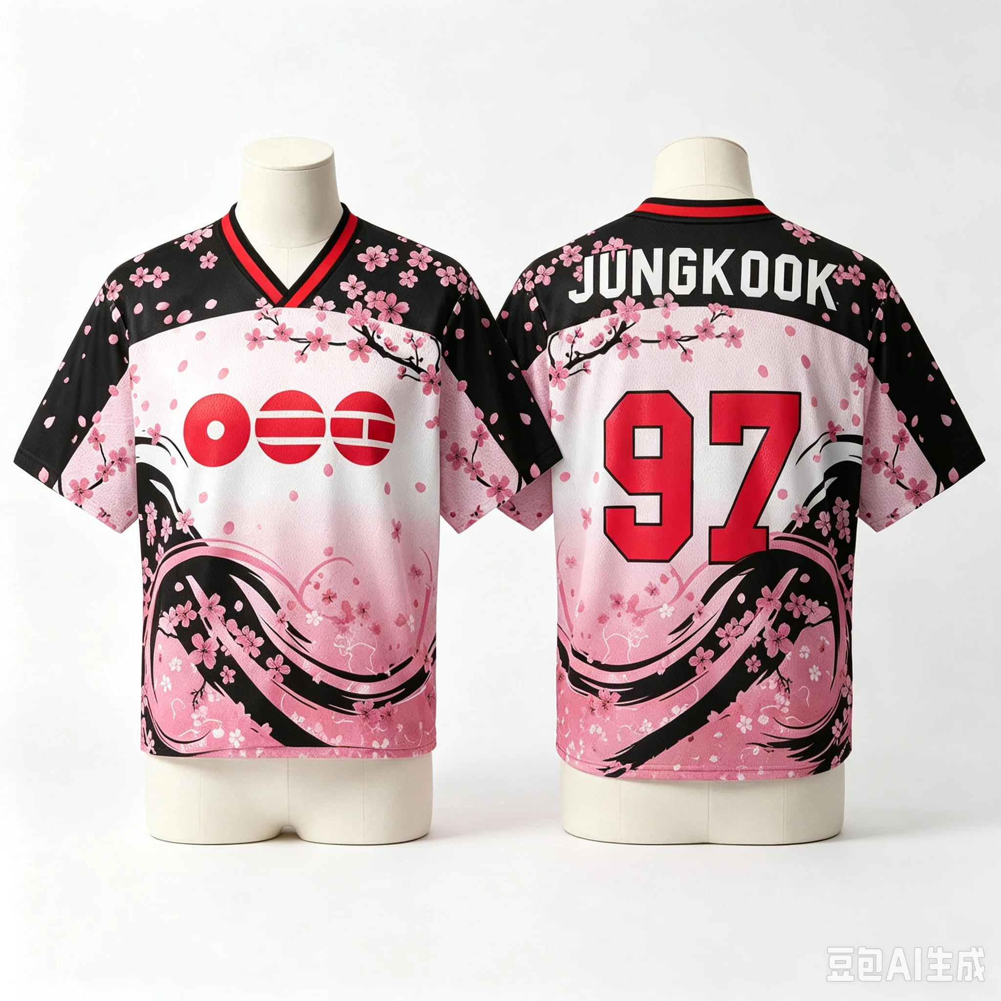 Eltern-Kind-Matching-Kirschblüten-Kpop-Fan-Jersey, mit Mitgliedsnummern-Aufdruck, schnelltrocknend, Mesh, V-Ausschnitt, Kurzarm, lässiges Sport-T-Shirt – Detail 8