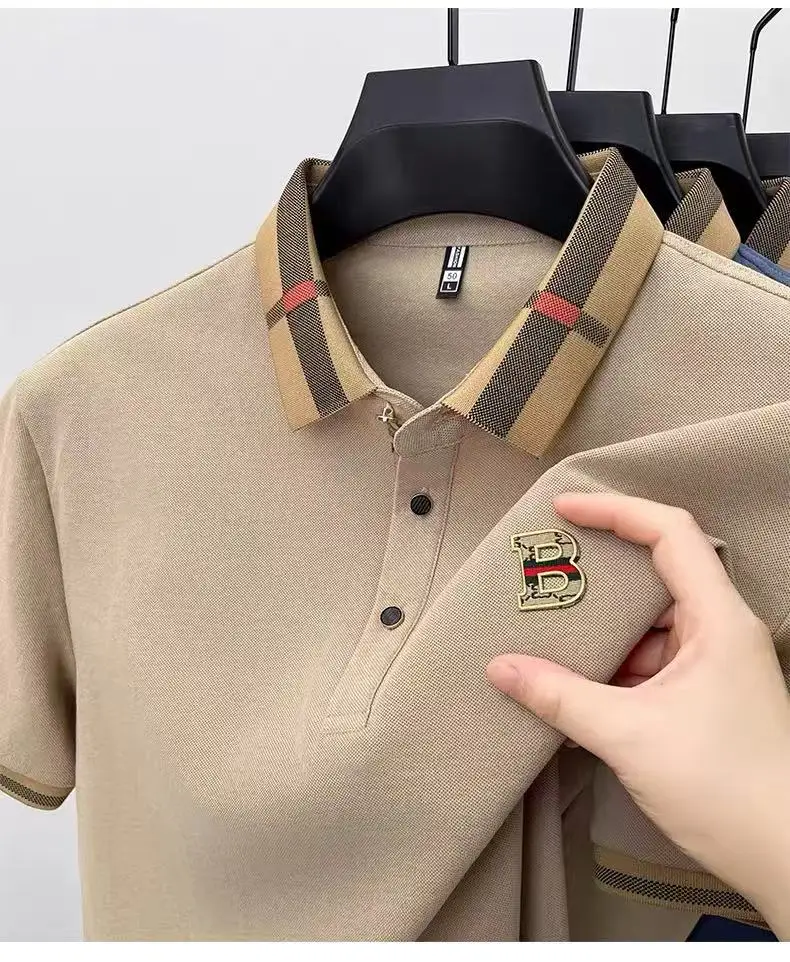 Classic Men's Best-Selling Simple Letter Badge Design Comfortable Polo Shirt Summer High-Quality Breathable Stand-Up Collar Top