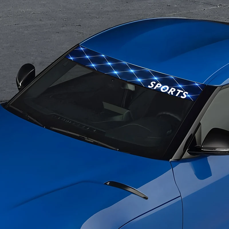 قطعة واحدة من شريط زخرفي الرياح الرياضي ذو تأثير ضوء المعين الأزرق، أداء ممتاز، تصميم فريد، ملصق الزجاج الأمامي
