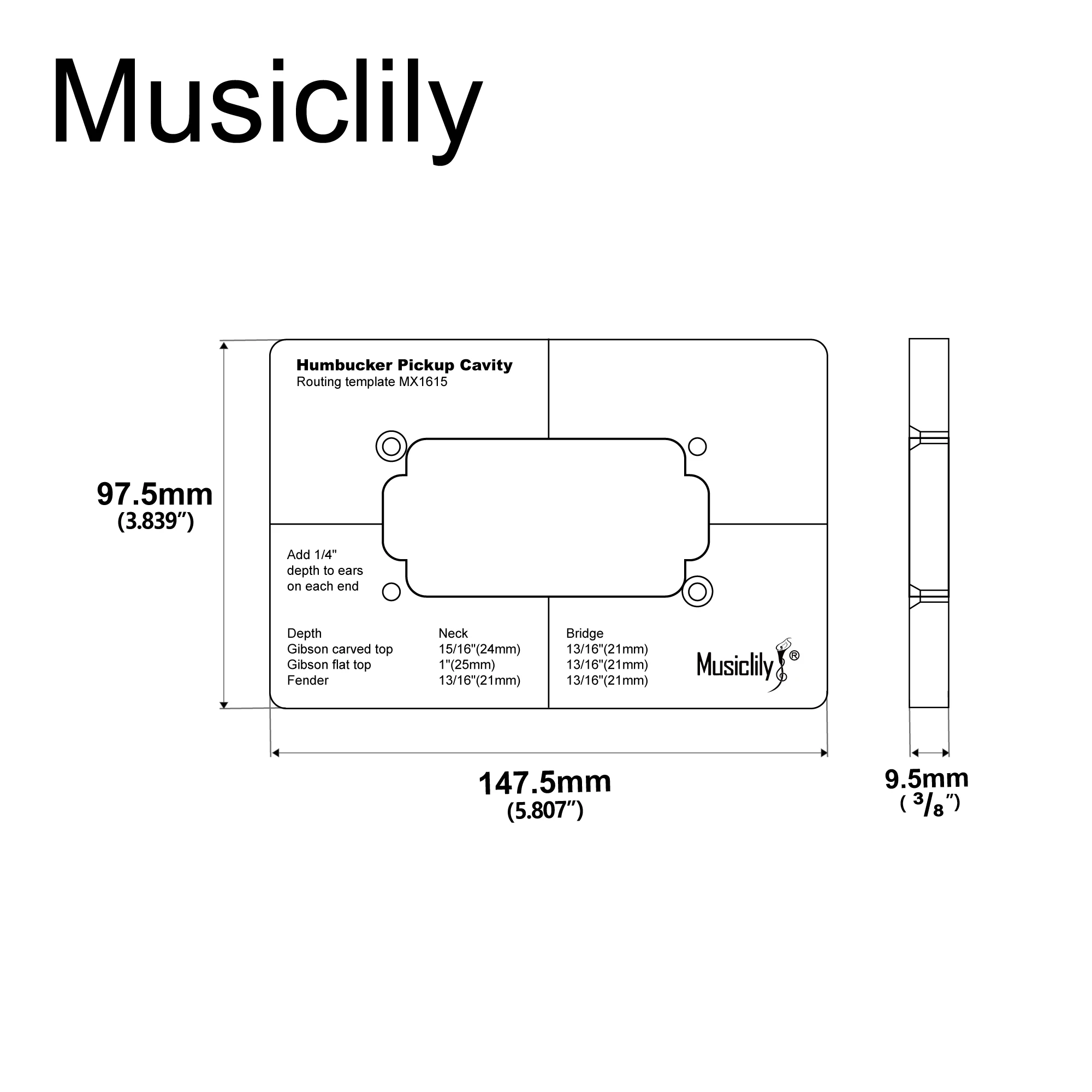 Musiclily Pro CNC Accurate Acrylic Humbucker Pickup Routing Template for Electric Guitar