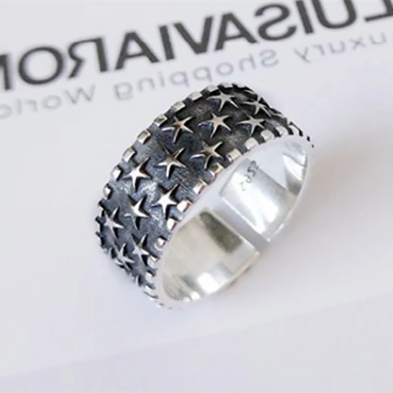 Foxanry Silver Color Star Pattern Cuff Rings For Women Couples Fashion Vintage Minimalist Hip Hop Handmade Party Jewelry Gifts