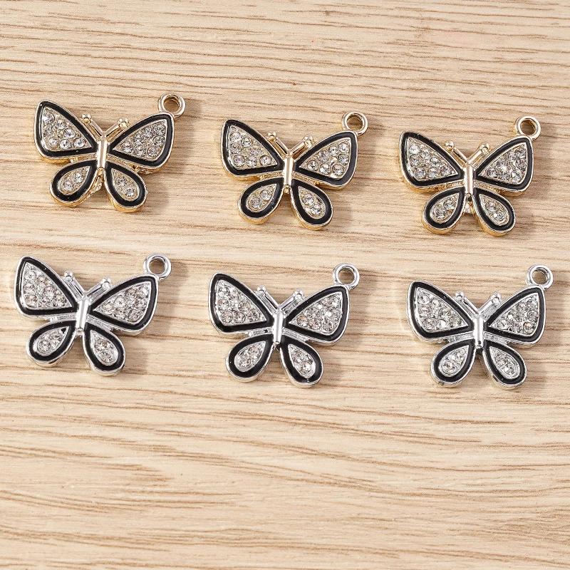 Tusember 10 Stück Vollbesetzte Strass-Ohrringe, Halsketten, Schlüsselanhänger, Anhänger, Schmetterlings-Charms, DIY Handgemachter Schmuck – Detail 4