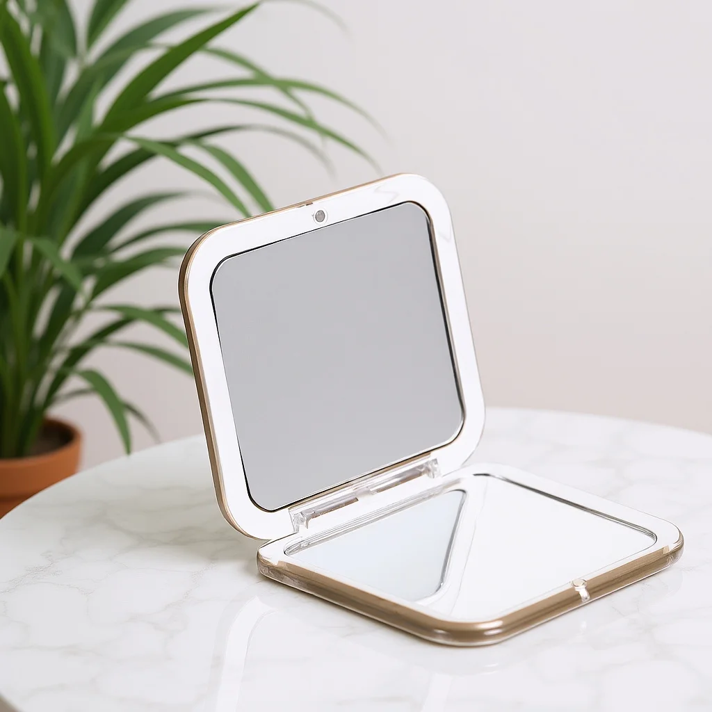 مرآة مدمجة للسفر 10X، مادة زجاجية من الراتنج، تصميم مقاوم للكسر، مثالي للمكياج الذي يعمل باللمس في أي مكان