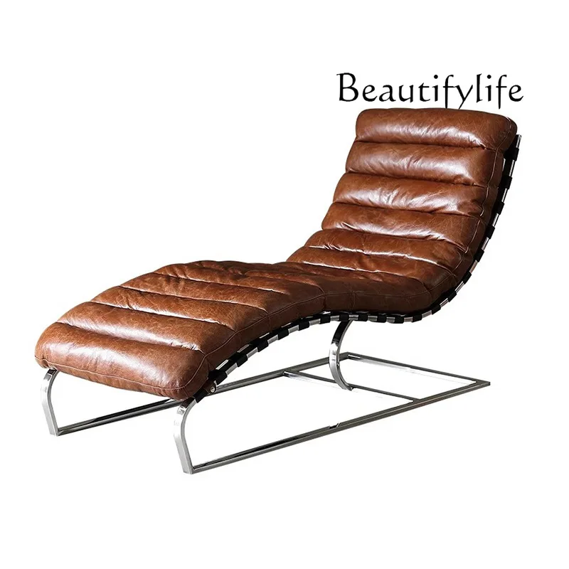 

Medieval lunch break recliner oil wax leather balcony leather casual sofa chair American retro