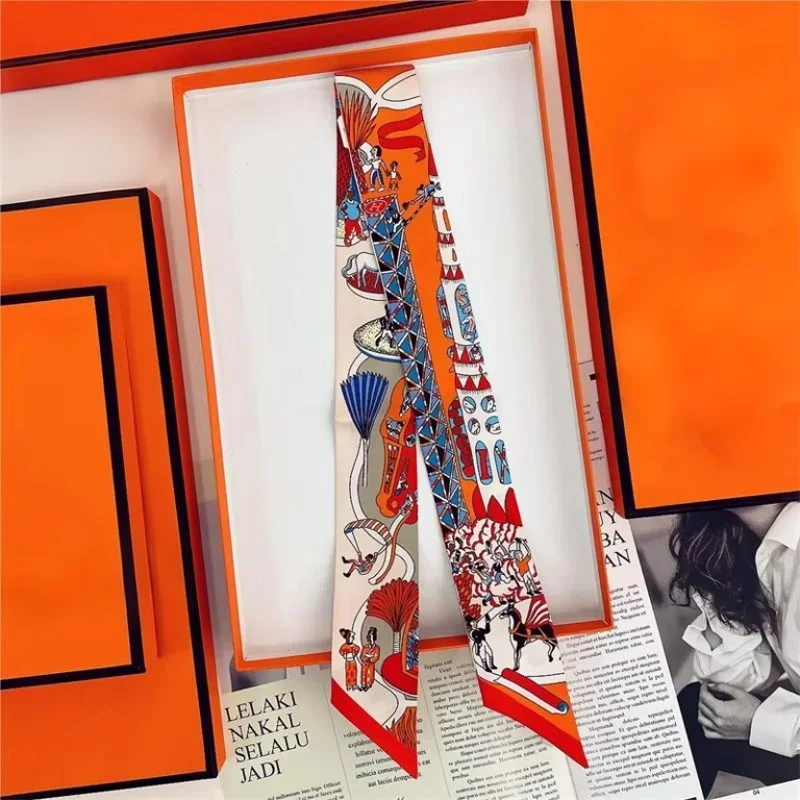 

100% Silk High Quality Luxury Brand Goods Scarf Women Headband Foulard Tie Ribbon Neckerchief Skinny Scarves Hair Accessories