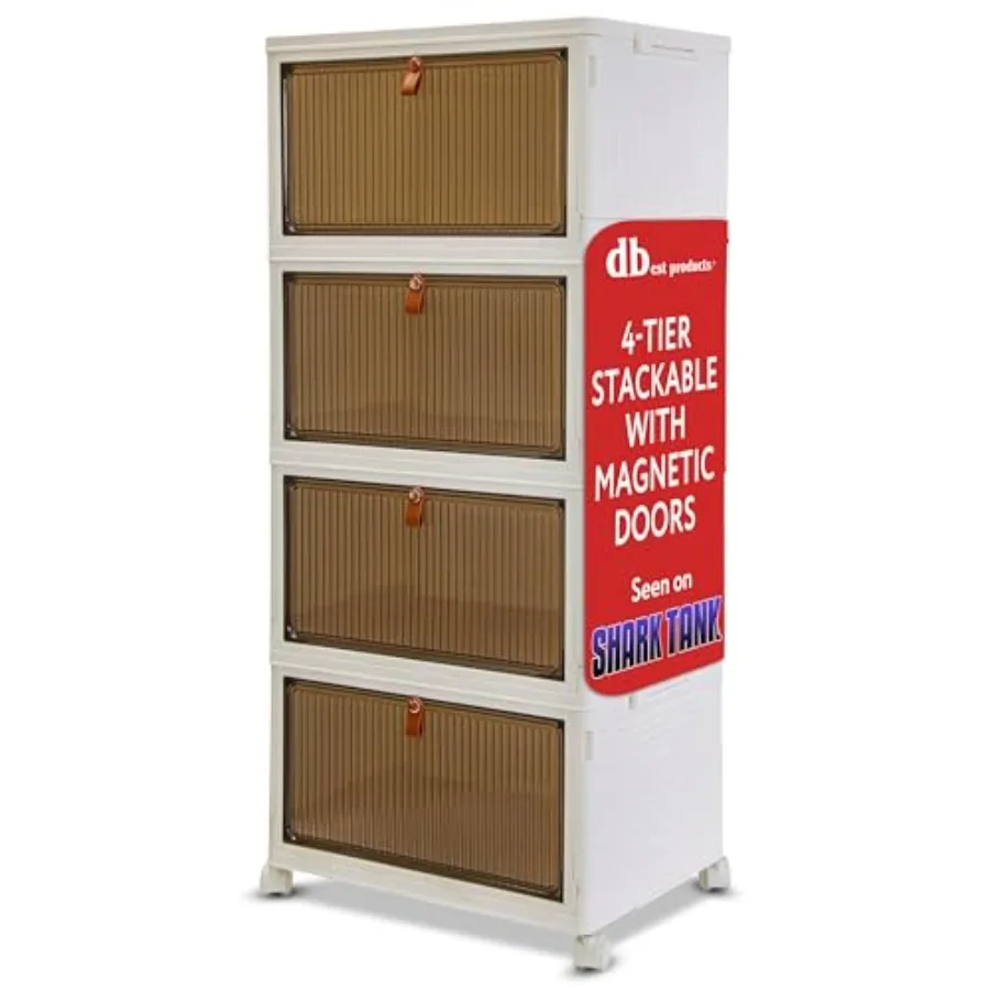 

Quik Box Sport 4-Tier Stackable Storage Organizer - 24 Gallon Capacity Collapsible Bins with Magnetic Doors Space-Saving Vertic