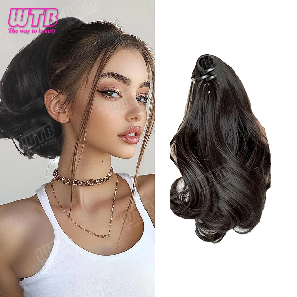 

Synthetic Claw Clip Ponytail - Short Curly Wavy Look, Synthetic Hair Extensions For Daily Chic, Easy-To Attach Hair Accessory