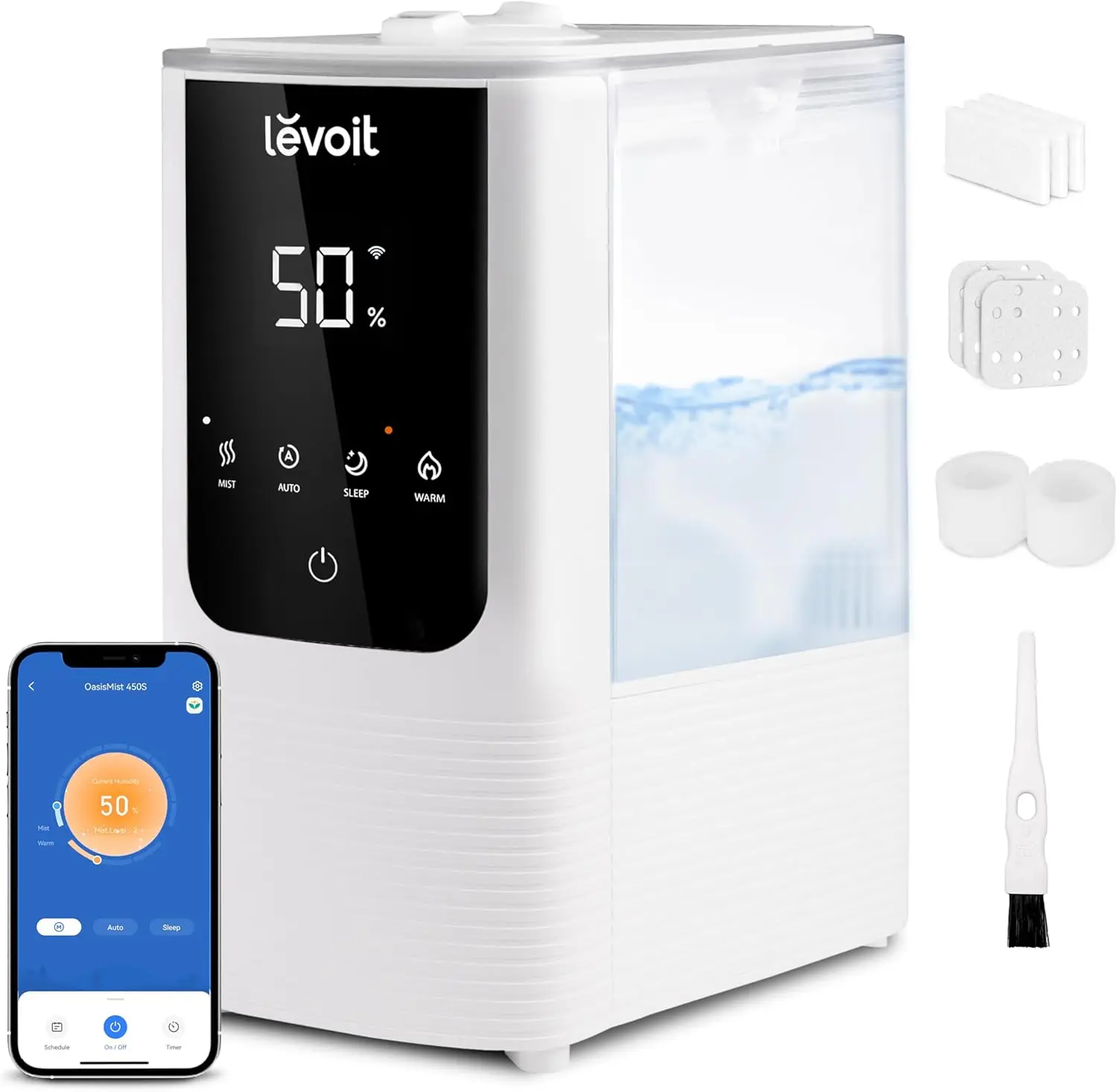 Humidifiers for Bedroom Home, Smart Warm and Cool Mist Air Humidifier for Large Room, Auto Customized Humidity, Fast Symp