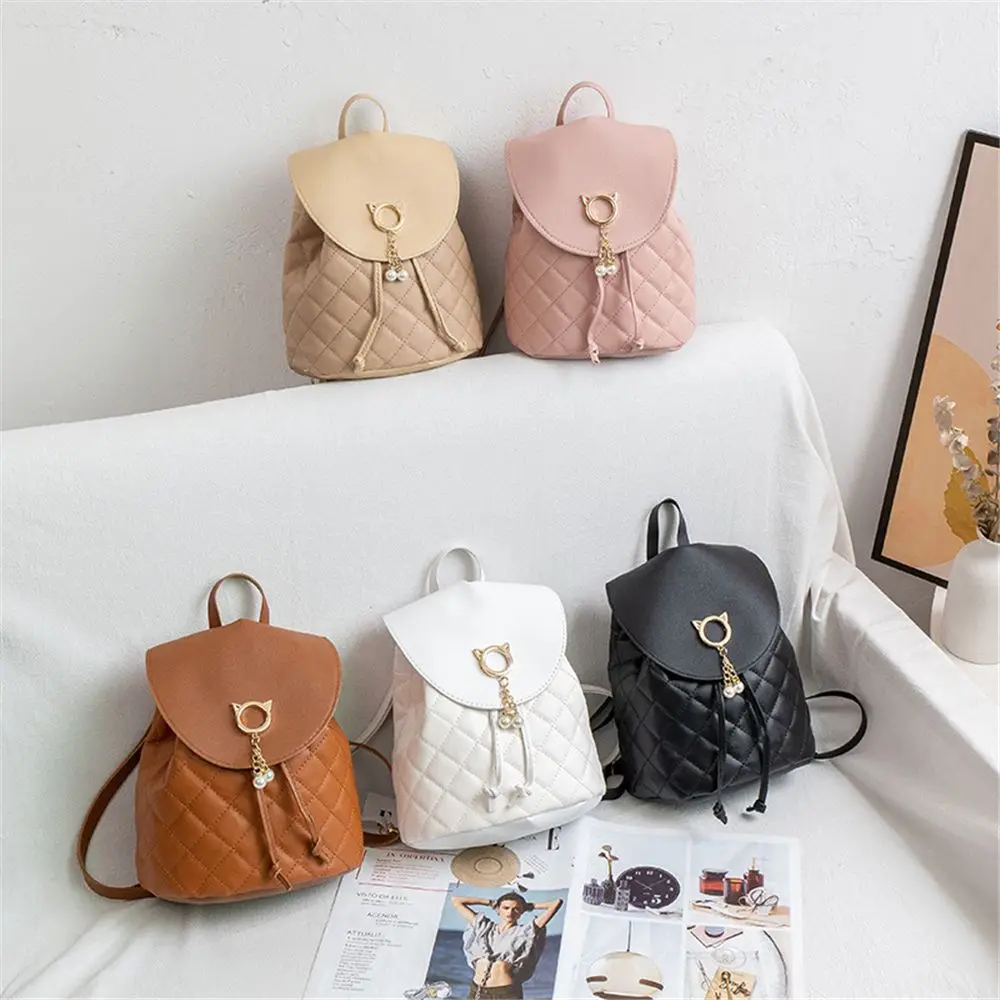 

Fashion Small Casual Student Bookbags Drawstring Backpack PU Leather
