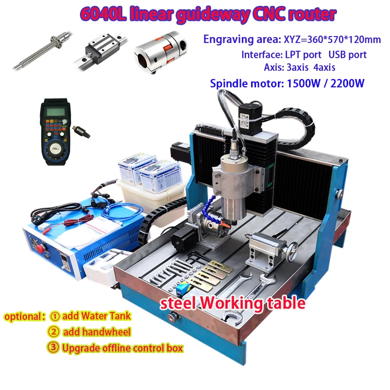 

Фрезерный станок с ЧПУ 6040L, Гравировальный фрезерный станок, резак для металла, 4 оси, 3 оси, для резьбы по дереву, нержавеющей стали, 2,2 кВт, 1,5 кВт