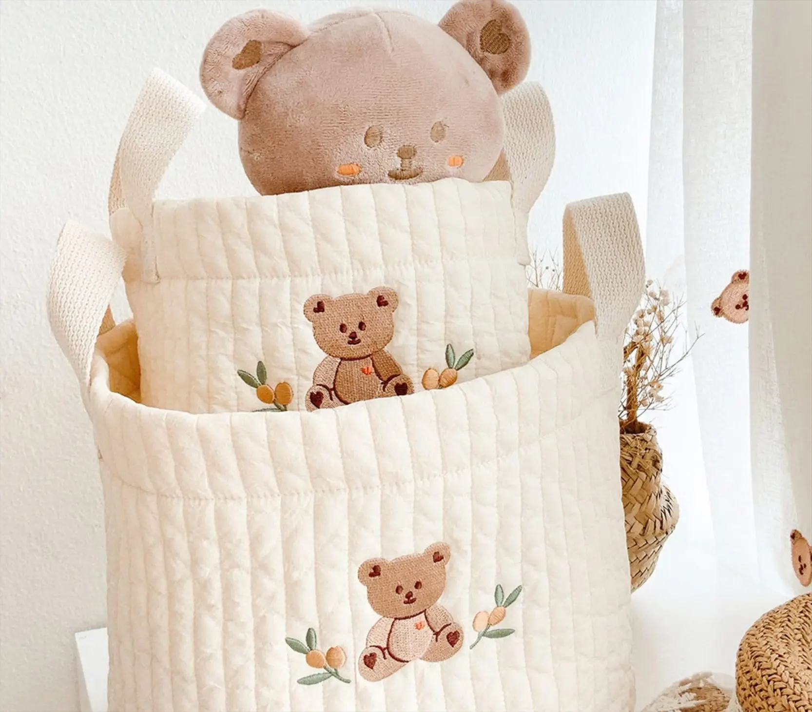 Crib Storage Organizer for Toys & Baby Essentials, Cotton Embroidery 4