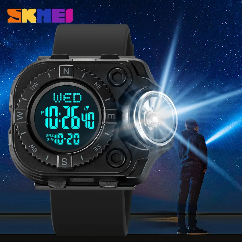 SKMEI Electronic Watch for Man Luxury Wateproof Outdoor Sport Wristwatch with LED Flashlight Countdown 2Time Digital Clock