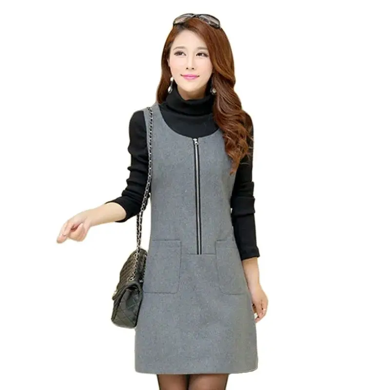 2024 New Autumn Winter Woolen Dress Female Fang Ling Elegant Sleeveless Vest Waistcoat Korean Version Women's Dresses Vestidos