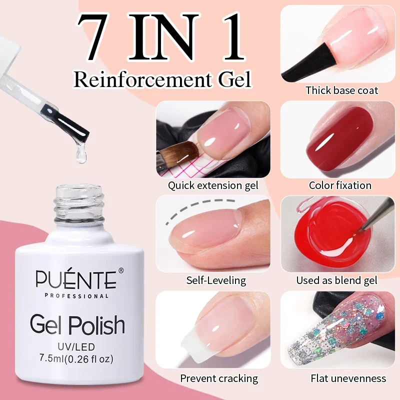 

PUENTE 7.5ML Reinforcement Gel Nail Polish 7-in-1 Function UV Gel Clear Thick Base Gel Nail Extension Self-Leveling Nail Varnish