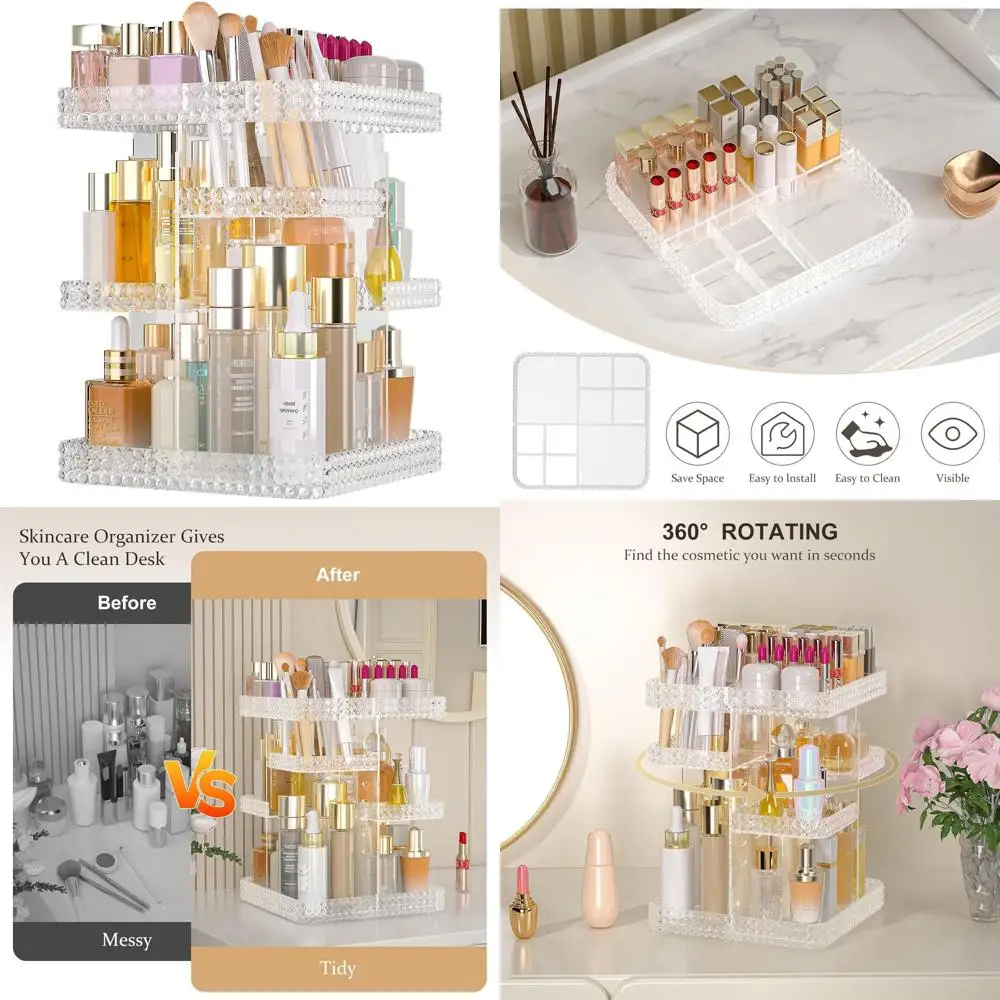 

Acrylic Spinning Makeup Organizer with Brush Holder & Large Perfume Storage for Vanity Countertop (Clear)