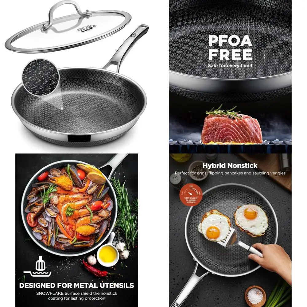 

12-Inch Nonstick Hybrid Stainless Steel Frying Pan with Lid, Dishwasher and Oven Safe, Ideal for Skilled Cooking