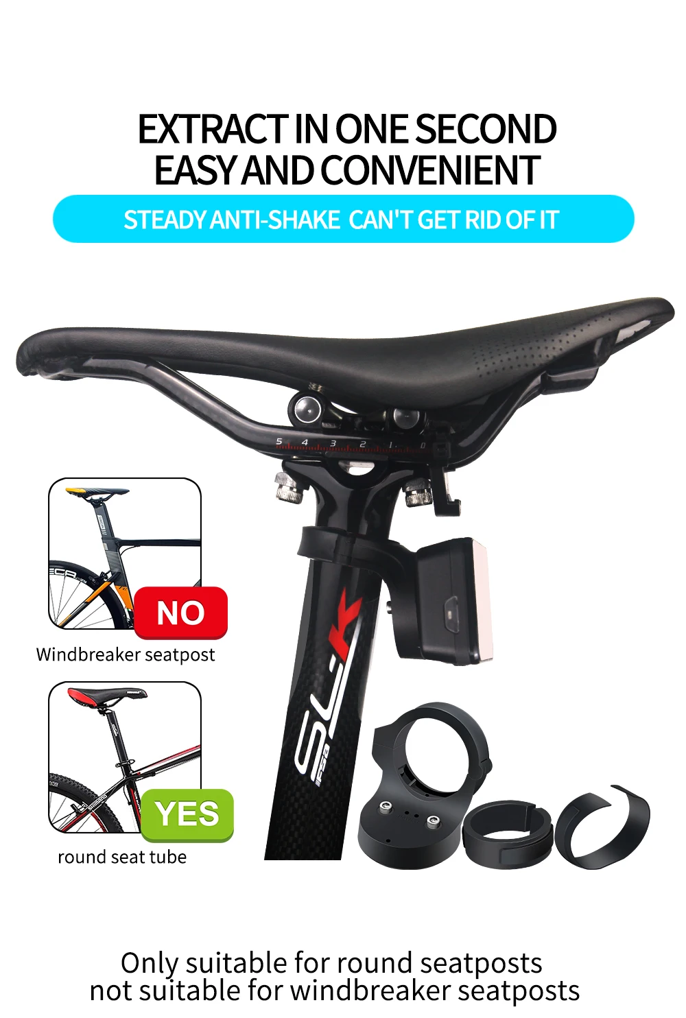 CYCLAMI Fahrrad Radar Rücklicht Halterung Hinten Lampe Sattelstütze Halterung Halter Für Garmin Varia Radar Rück RVR 315 RTL 510 515 500 – Detail 7