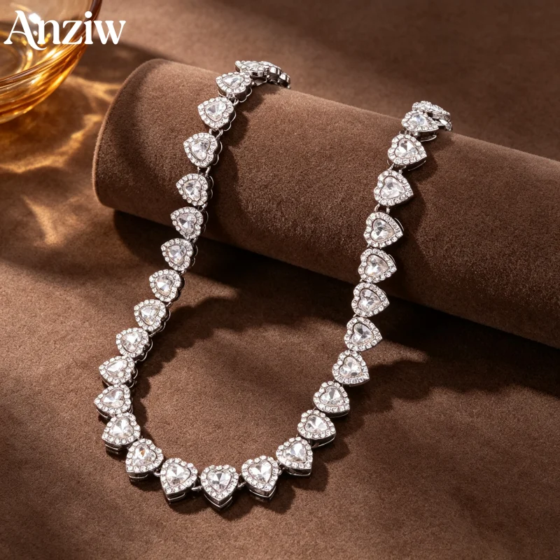 Anizw Luxury Round Moissanite Heart-shaped Tennis Bracelet For Women 14KGoldFilled 16/17/18cm Bracelets Jewelry Gift Certified