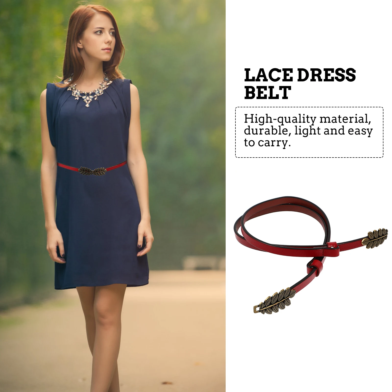 

Waist Belt Women Girls Thin Leaf Decoration Dress Belt Lace Up Daily Banquet Party Durable Light