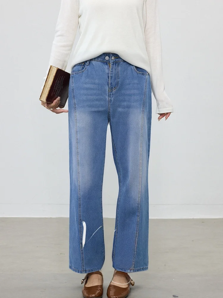 

High Waist Wide Leg Denim Jeans Women's plus Size Pear ape Conceal Meat Floor Length Straight Tube Long Pants Casual Cotton